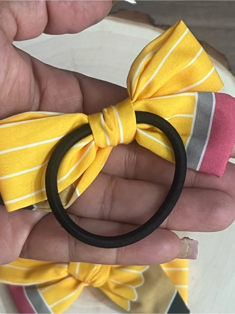 kids Handmade Pencil Hair Tie Back to School Bow Ponytail Holder